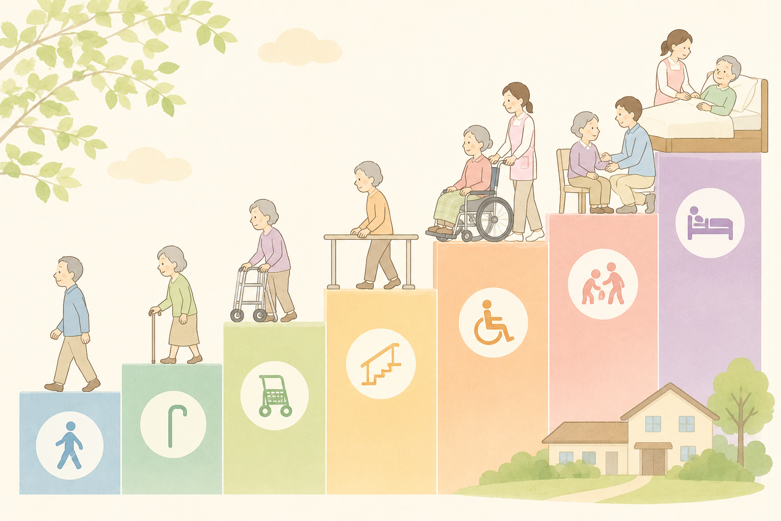 要支援・要介護の段階を示すイラスト